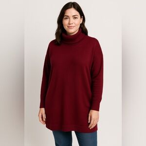 Eileen Fisher Sweater Mock Turtleneck Fine Merino Wool Tunic seasonal oversized